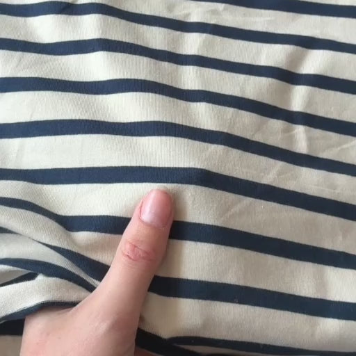 Cream & Navy Striped Cotton Jersey Fabric