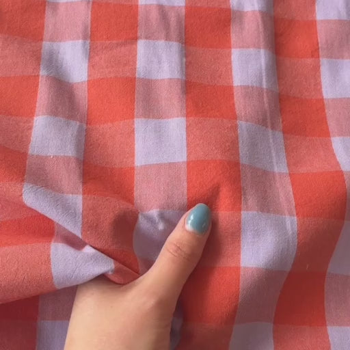 Lavender & Coral Yarn Dyed Cotton Check Fabric for dressmaking