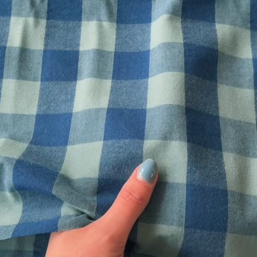Teal & Navy Yarn Dyed Cotton Check Fabric for dressmaking