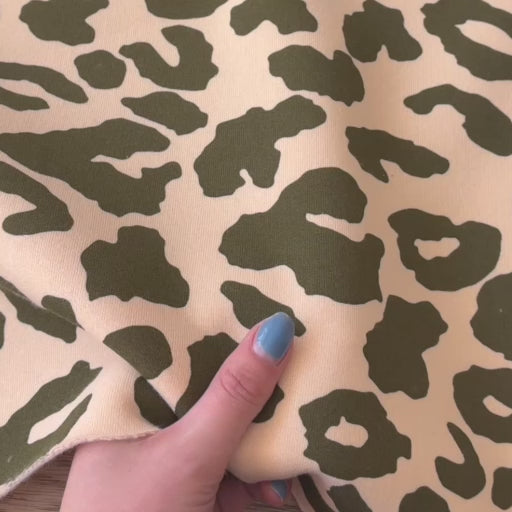 Olive Leopard Snuggly Fleeceback Organic Cotton Sweatshirting Dressmaking Fabric