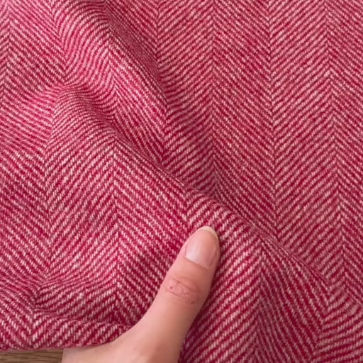 Raspberry Herringbone British Wool Fabric