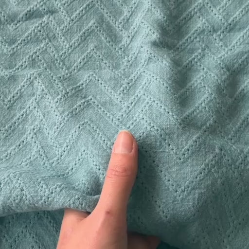 Duck Egg Embroidered Zigzag Cotton Gauze Fabric for dressmaking