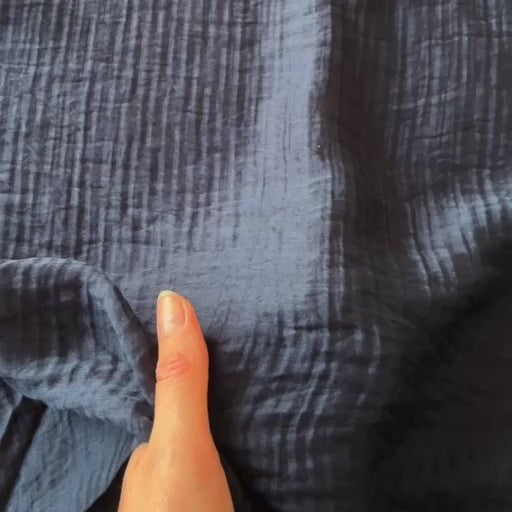 Navy Crinkle Viscose Tencel Fabric