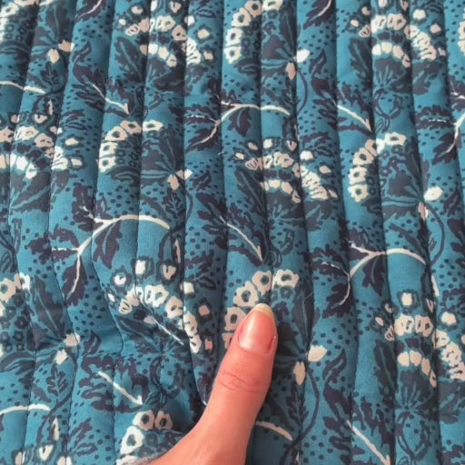 Teal wildflower reversible quilted cotton