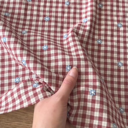 Russet Embroidered Daisy Check Cotton Viscose Fabric