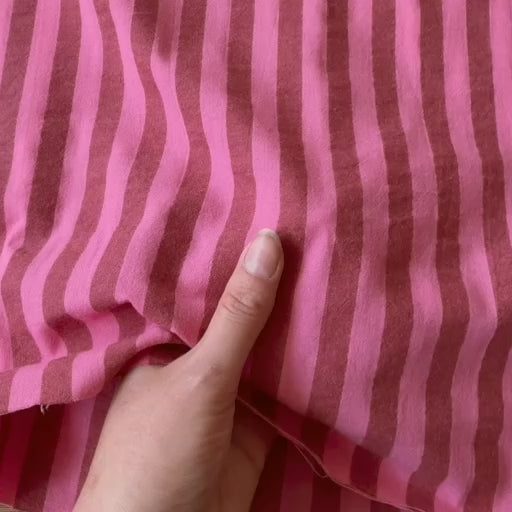 Rhubarb Pink Yarn Dyed Stripe Cotton dressmaking Fabric
