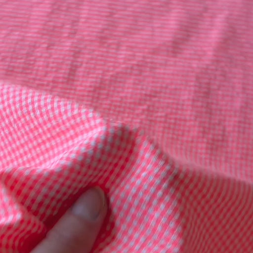 Neon Pink Micro Gingham Seersucker dressmaking Fabric