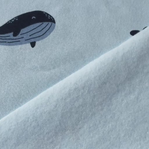 Whale Waves Fleeceback Sweatshirt Fabric for dressmaking