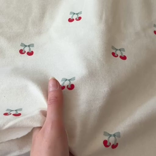 Cream Cherry Drop Cotton Flannel Fabric