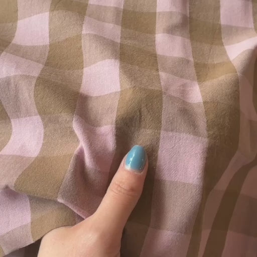 Mocha & Blossom Yarn Dyed Cotton Check Fabric for dressmaking
