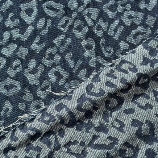 Indigo Leopard Jacquard Cotton Denim Fabric for dressmaking