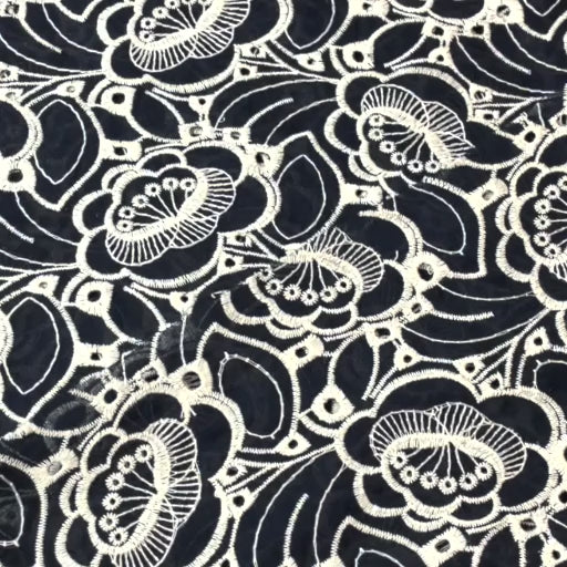 Midnight navy puzzle floral embroidered cotton poplin fabric for dressmaking