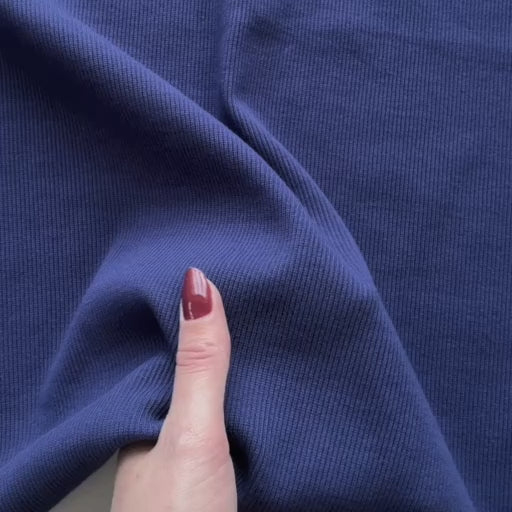 Plain navy 2x2 rib cotton ribbing fabric, dyed to match Navy Chicacheetah Cotton French Terry.