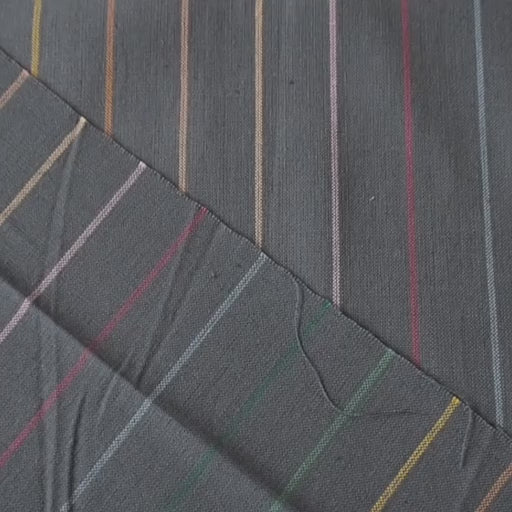 Fableism Dark Rainbow Skinny Stripe Cotton Fabric from the Lucky Loom Collection with multicoloured narrow stripes