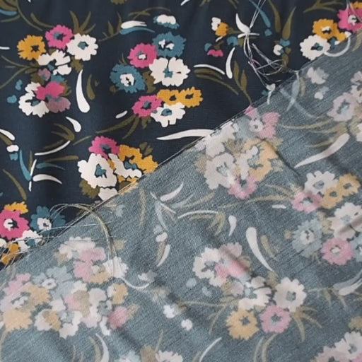 Liberty Bickington viscose satin Leah B fabric, smooth floral satin for dressmaking.