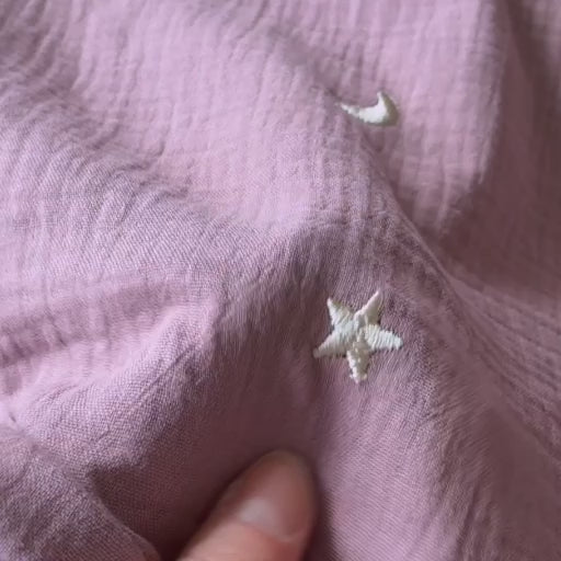 Mauve Starry Night Embroidered Cotton Double Gauze Fabric for dressmaking
