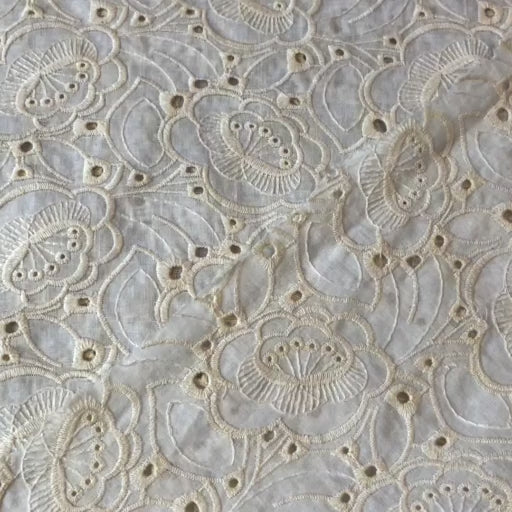 Cream puzzle floral embroidered cotton poplin fabric for dressmaking