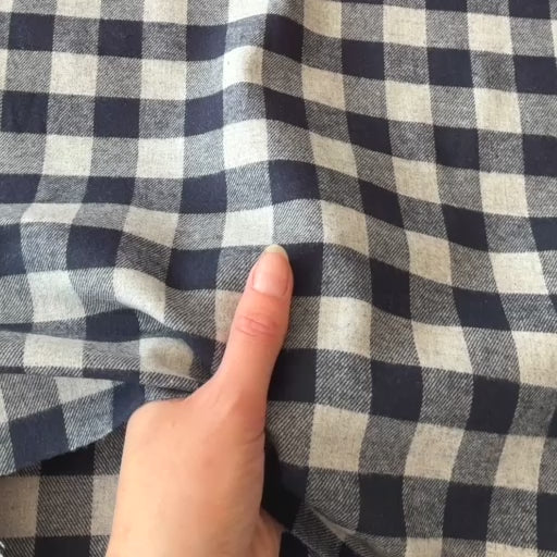 Navy & Grey Yarn Dyed Check Cotton Flannel Fabric