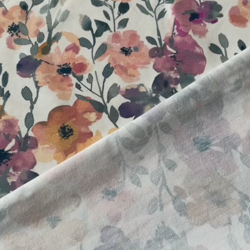 Dusky garden floral organic cotton jersey stretch fabric for dressmaking