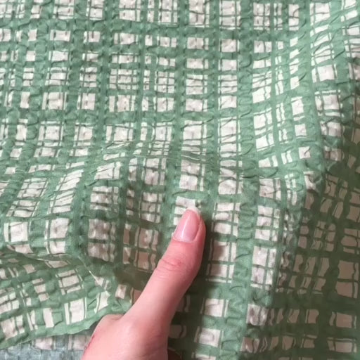 Sevenberry Sage Grid Ripple Seersucker Cotton Fabric for dressmaking