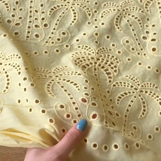 Fabric Godmother Butter Yellow Palm Tree Cotton Broderie Anglaise Fabric for dressmaking
