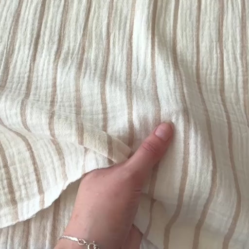 Beige & Ivory Stripe Cotton Double Gauze Fabric