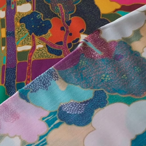 Liberty viscose satin Prospect Road A fabric, soft draping satin with botanical print.