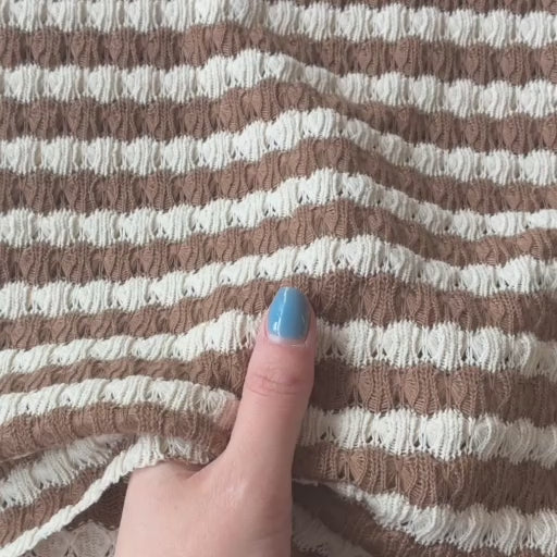 Fawn Jacquard Stripe Crochet Knitted Fabric for dressmaking