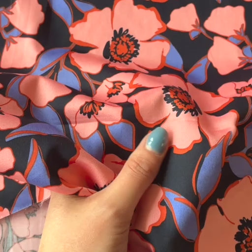 Coral Floral Crush Cotton Sateen Fabric for dressmaking