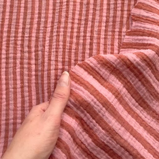 Rust & Coral Stripe Cotton Double Gauze Fabric