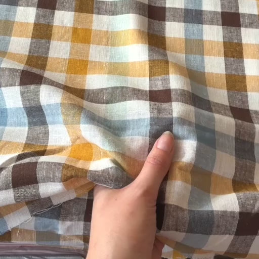Autumn Check Viscose Linen Fabric