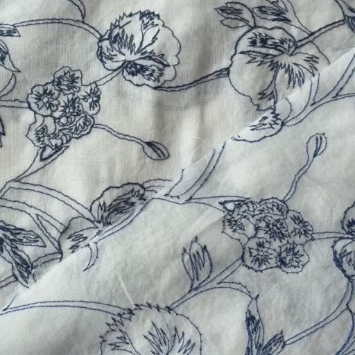 Willow Floral Embroidered Cotton Poplin Fabric for dressmaking