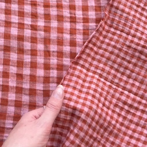 Coral & Rust Check Cotton Double Gauze Fabric