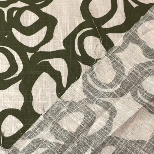 Olive green scribble viscose linen fabric for dressmaking