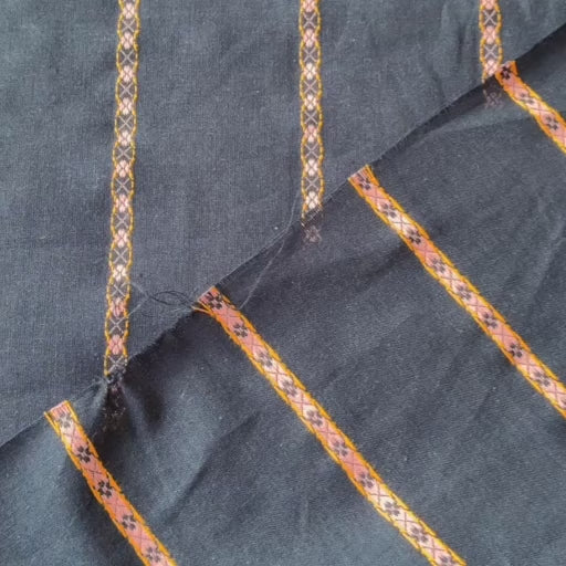 Navy Floral Chain Stripe Cotton Jacquard Fabric for dressmaking