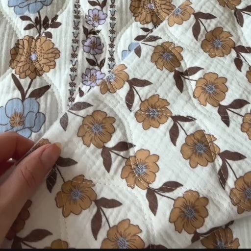 Vintage Floral Stripe Reversible Quilted Cotton Double Gauze Fabric
