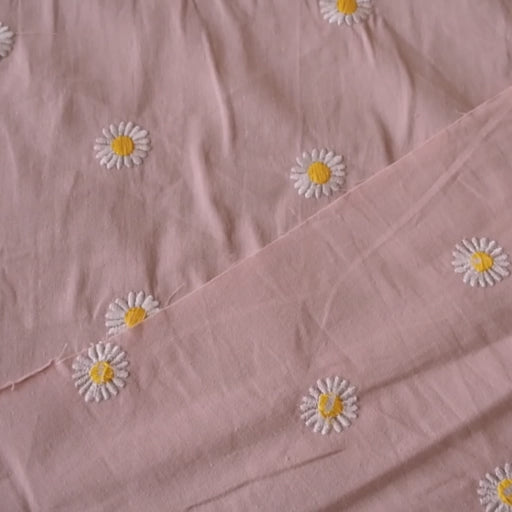 Mari：Poplin Daisy Cutwork Pink Daisy Embroidered Cotton Poplin Fabric – Guthrie & Ghani