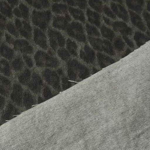 Olive Leopard Print Rigid Cotton Denim Fabric for dressmaking