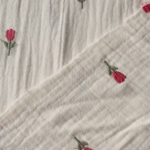 Ecru cotton double gauze fabric with embroidered tulip flowers