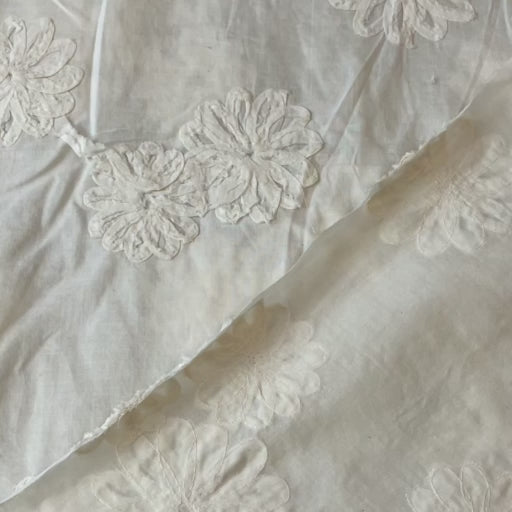 Cream 3D petals cotton poplin fabric for dressmaking
