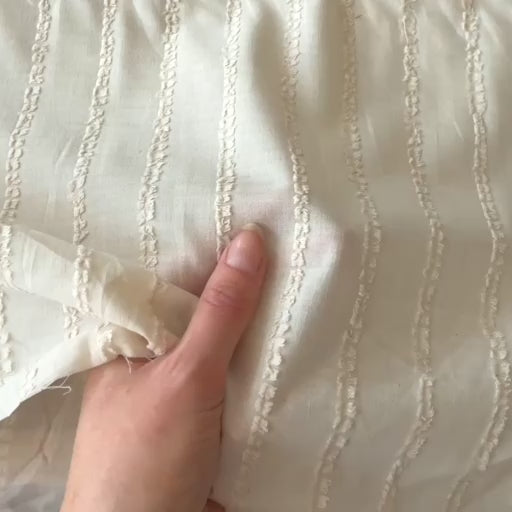 Cream Tufted Dobby Stripe Cotton Voile Fabric