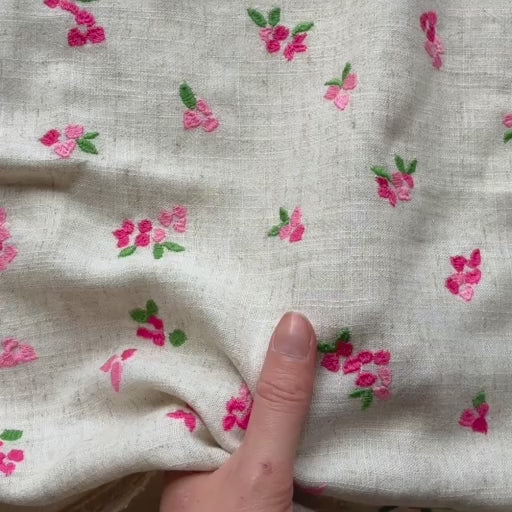 Bougainvillea Blooms Embroidered Viscose Linen - Guthrie & Ghani Exclusive