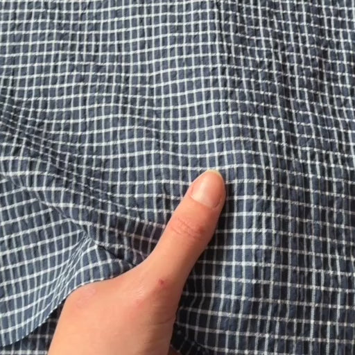 Indigo Gingham Seersucker Fabric for dressmaking