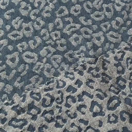 Mid Blue Leopard Jacquard Cotton Denim Fabric for dressmaking