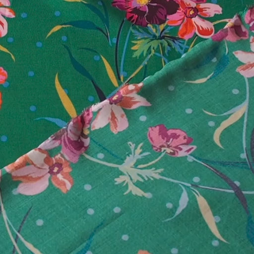 Liberty Fabrics Oakshot viscose in Poppy and Daffodil print, soft lightweight floral fabric.