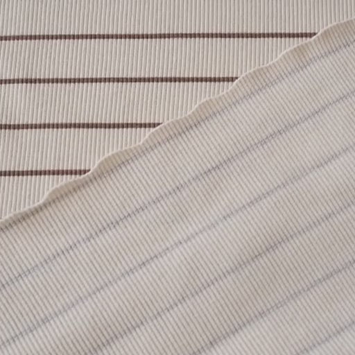 Striped ribbed cotton jersey fabric with brown lines on a beige background