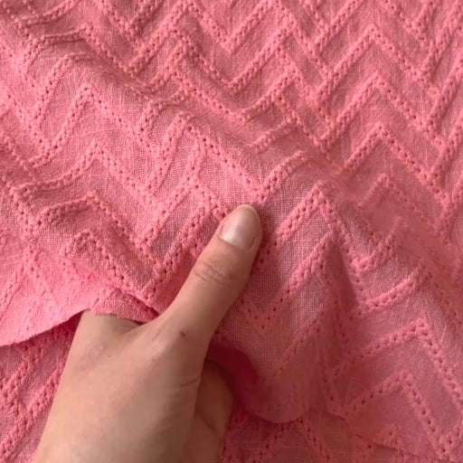 Pink Lemonade Embroidered Zigzag Cotton Gauze Fabric for dressmaking