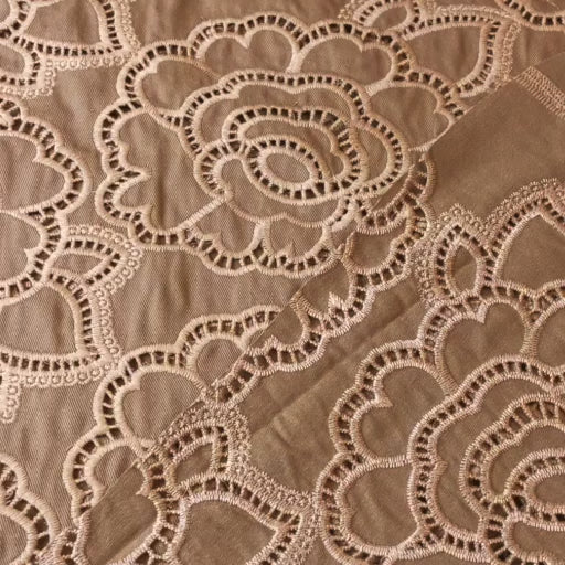 Beige cut-out floral denim fabric for dressmaking