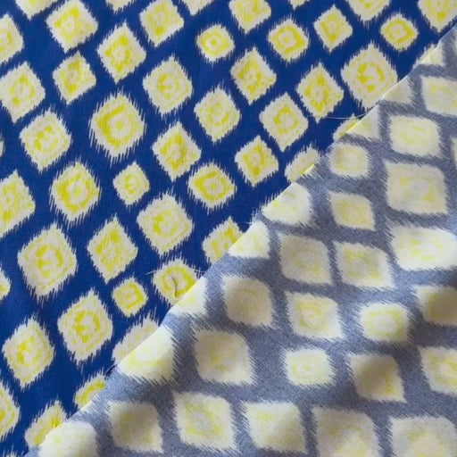 Ikat blue viscose fabric for dressmaking