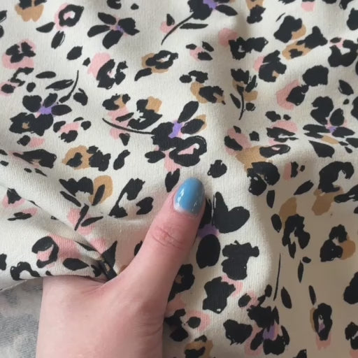 Leopard Bloom Fleeceback Cotton French Terry Fabric for dressmaking